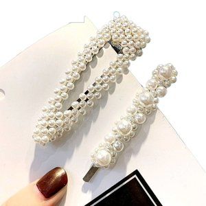 Silver Faux Pearl Hair Pin Hair Clip - Set of 2